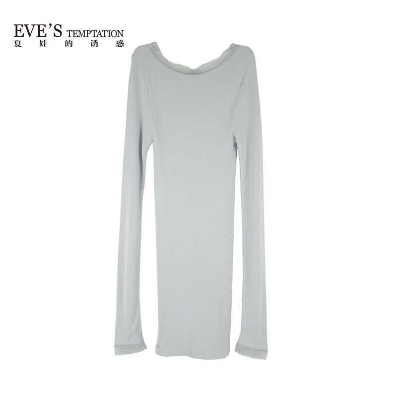 【專柜產(chǎn)品】夏娃的誘惑羅紋迷組淺灰色蕾絲邊性感柔軟女士長袖衫 淺灰色 XL